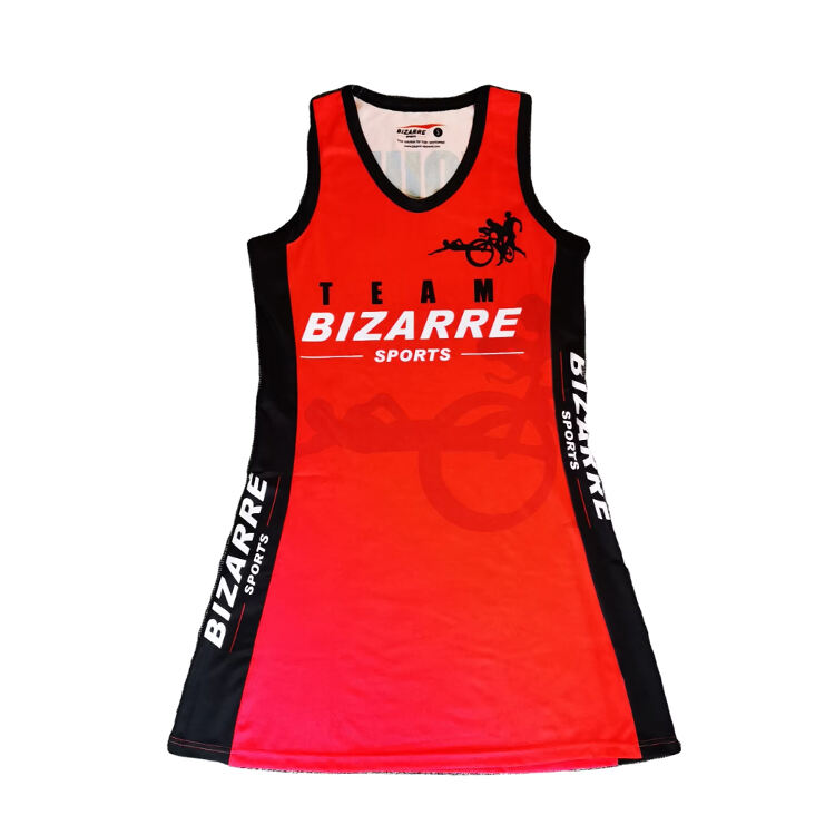 Fabrikk OEM Engros Billig Pris Kvinner Ärmløs Mesh Elastisk Netballkjole Atletikk Sportsdressering