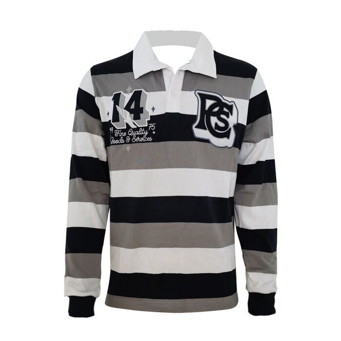 Vintage Custom Yam Dye Heavyweight Rugby Polo Shirt Long Sleeve Retro Jersey for Men
