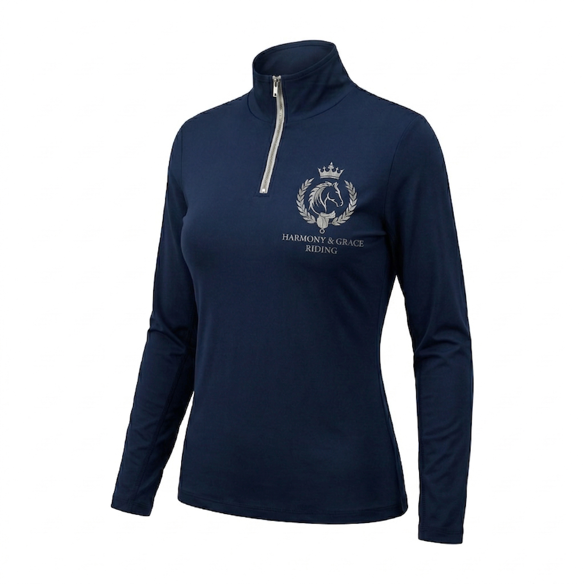 ملابس ركوب طويلة الأكمام للأداء تتميز بإغلاق بسحاب 1/4 وتصميم حجر الراين القابل للتخصيص لأناقة الفروسية الأنيقة