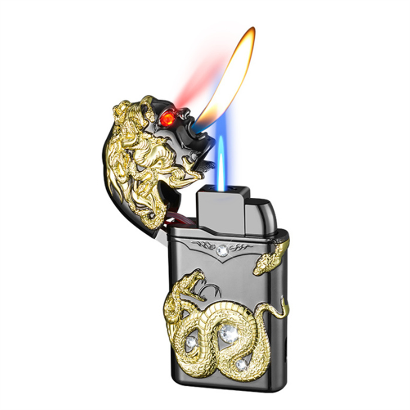 DEBANG Embossed Medusa Lighter Metal Double Fire Lighter Creative Direct Windproof Open Flame Conversion Cigarette Lighter
