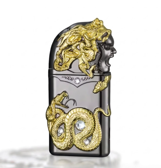 DB-276 præget Medusa-lighter i metal, dobbeltild, kreativ direkte vindbestandig åben-flamme-konverterings-cigaretlighter