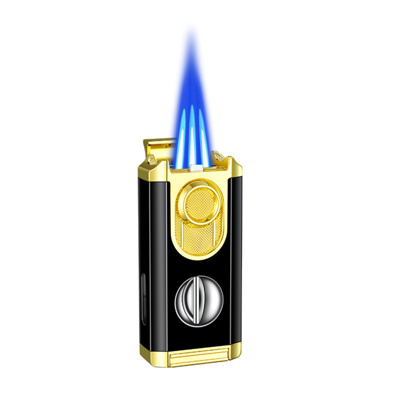 DEBANG Cigar Lighter Custom logo Best Seller Refillable Triple Flame Gift-box Cigar Torch Lighter with Cigar Cutter and Holder