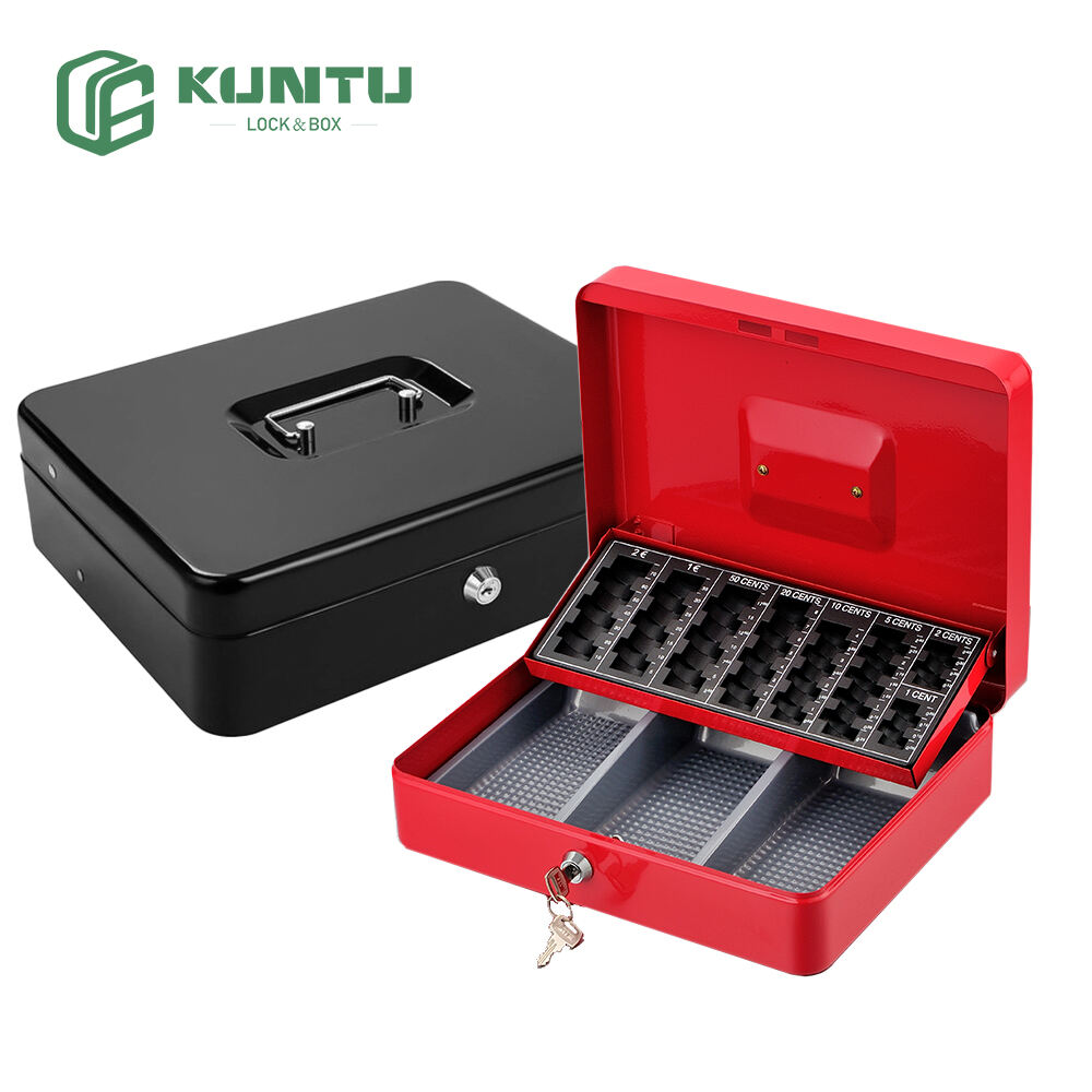 Secure Locking Cash Box with Tray and Euro/Us Coin Plate Cash Management