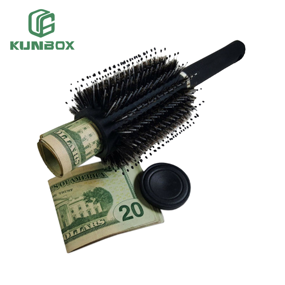 Travel brush transfer safe with hidden compartments for cash, keys and jewelry