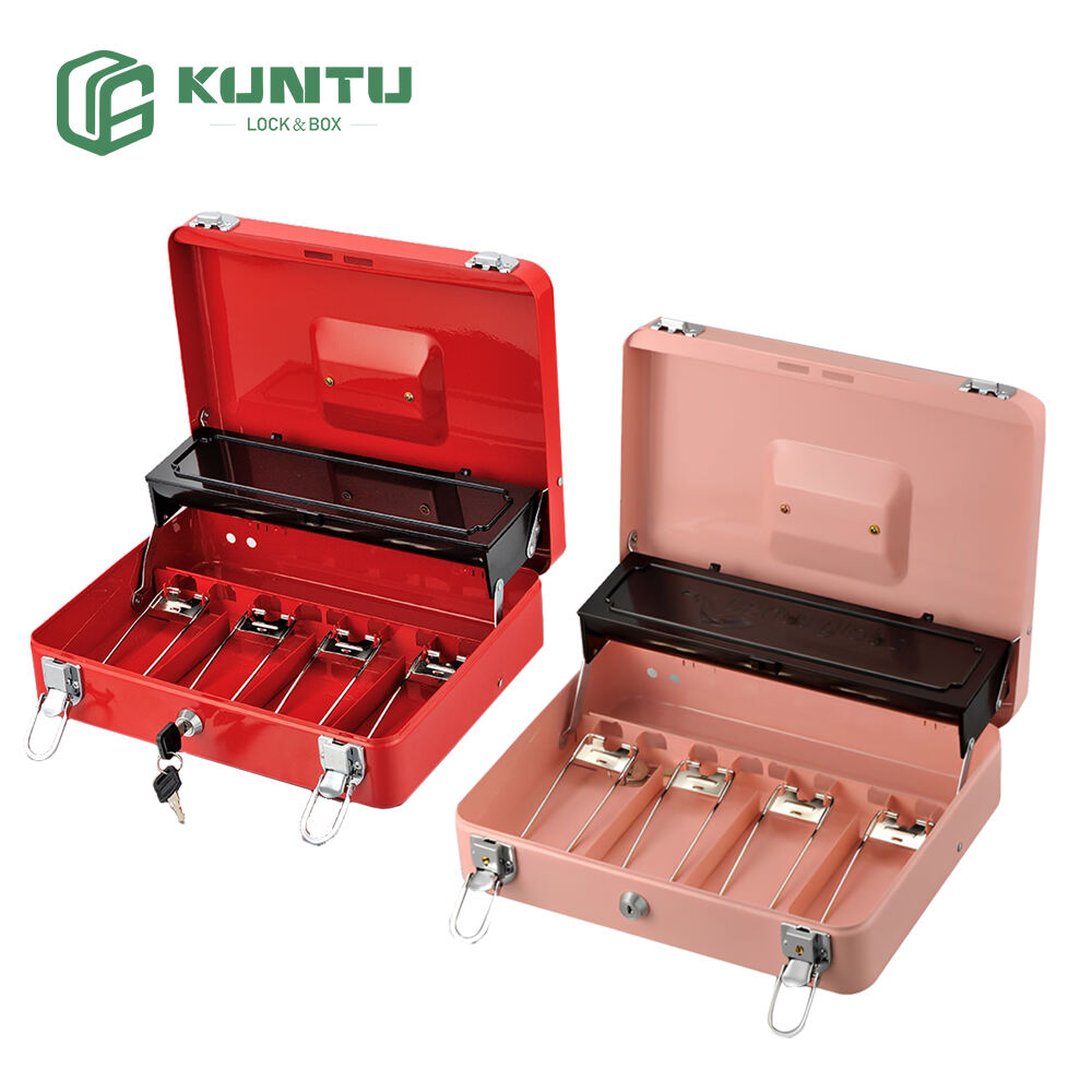 Portable Metal Locking Money Cash Box with Tray Safe Box to Store Cash Coin Organizer