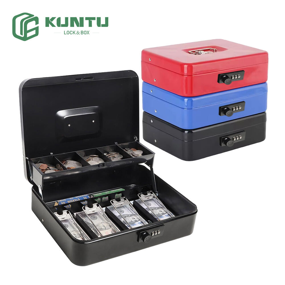 Steel Cash Box with Keyed Lock Portable Locking Safe Box with Money Tray