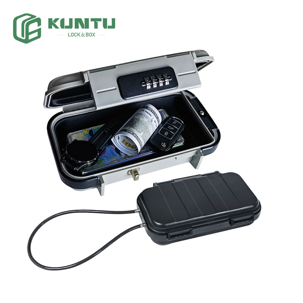 Portable Safe Lock Box, 4 Digit Security Case, Beach Safe Box with Removable Chain, Waterproof Design, for Sports, Beach, Travel, Black