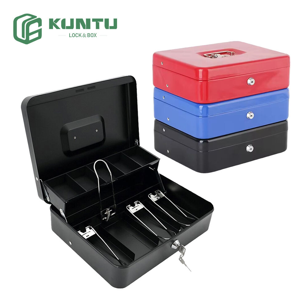Steel Cash Box with Keyed Lock Portable Locking Safe Box with Money Tray 