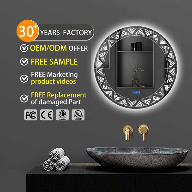 New Design Bath Furniture Luxury Decorative LED Mirror Illuminated Wash Basin Bathroom Mirror with Touch Screen