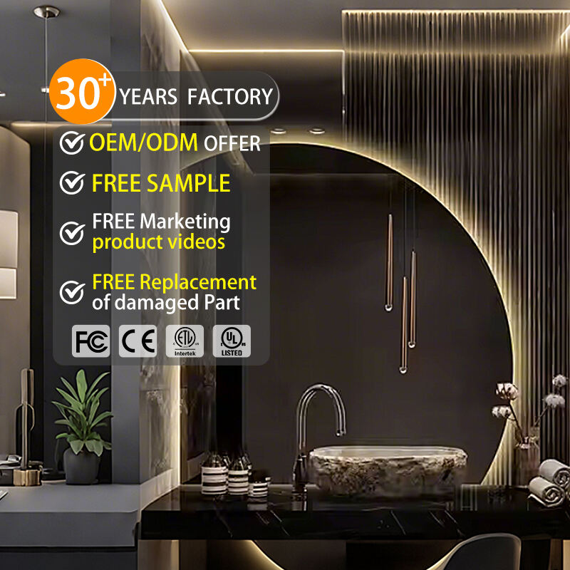 Bathroom Decor Vanities Bedroom Back Light Smart Makeup Led Half Moon Large Irregular Wall Mirror Bathroom Led Mirror
