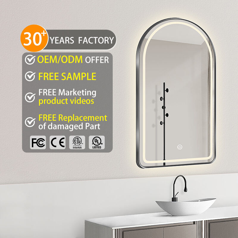 3 Color Lights Custom Square Frames Led Bathroom Mirror Smart Touch Screen Vanity Wall Make up Cosmetic Mirror