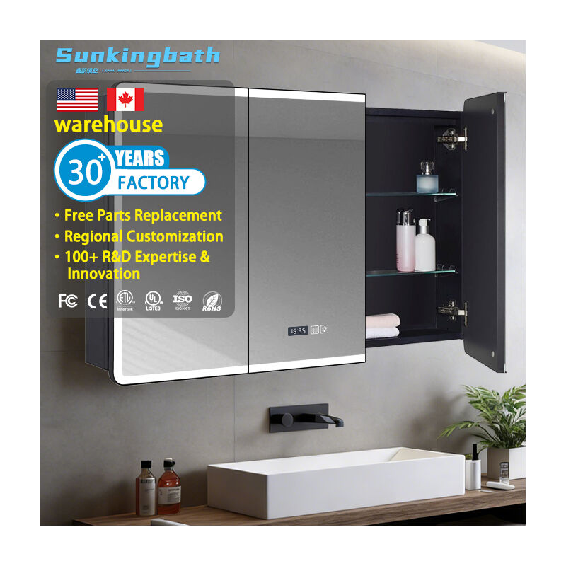 Armario de tocador de lujo con espejo LED antivaho, armario de almacenamiento para medicamentos de baño de montaje en pared, con espejo e iluminación