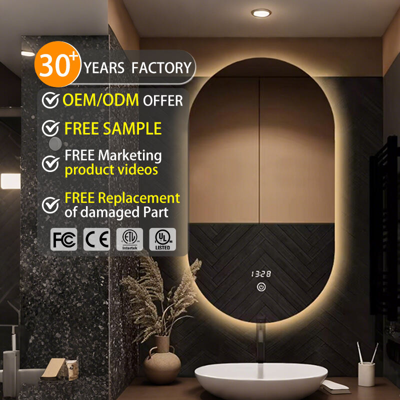 Frameless Luxury Oval Lighted Gold Runway Intelligent Wall Mount Bath Smart Antifog Touch Screen Bathroom Mirror with Led Light
