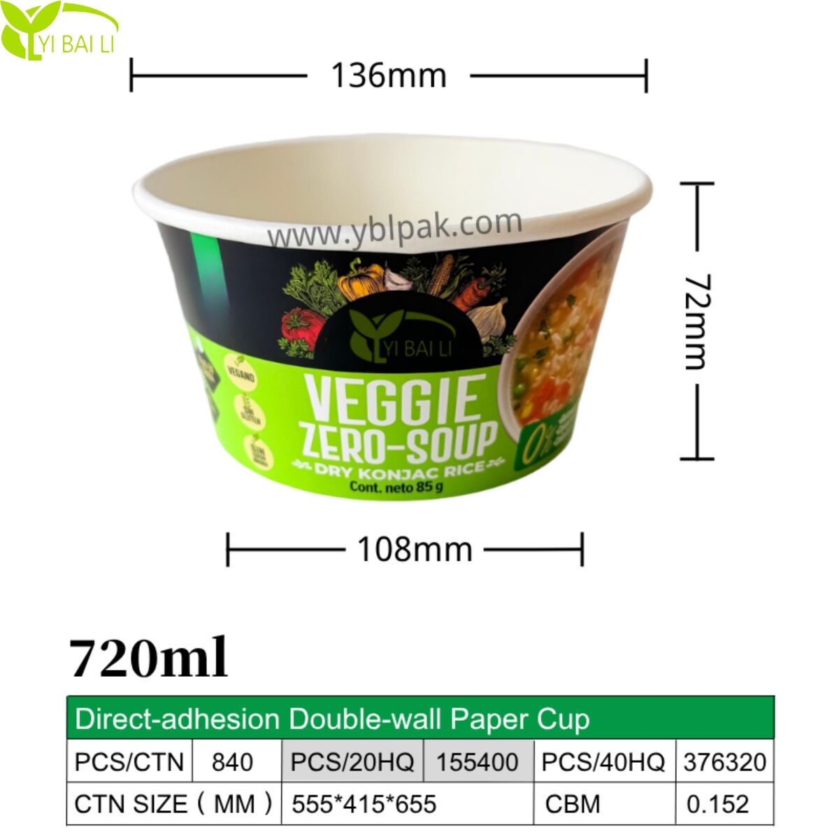 720 ml genbrugelige dobbeltvæggede papirramenbolde med FSC-certificerede varmeforseglingslåg