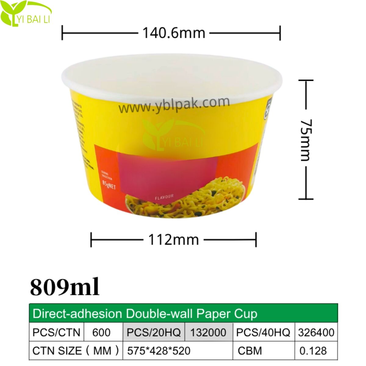810 ml lækagesikre dobbeltvæggede papirsuppebeholdere til ramen | Kompatible med varmeforseglingslåg