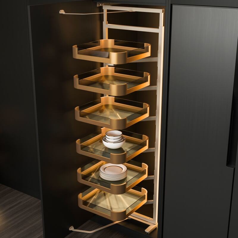 Pull-Out Rotating Pantry with Anti-Slip Stainless Panel
