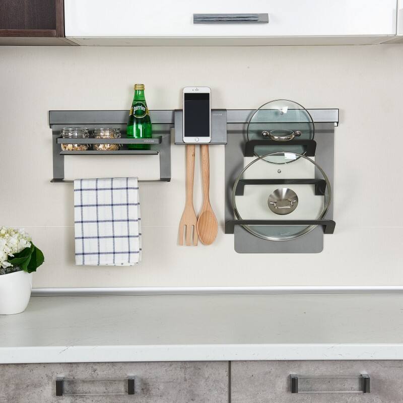 Aluminum Kitchen Storage Rack Set with Hooks | Kitchen Rack ...
