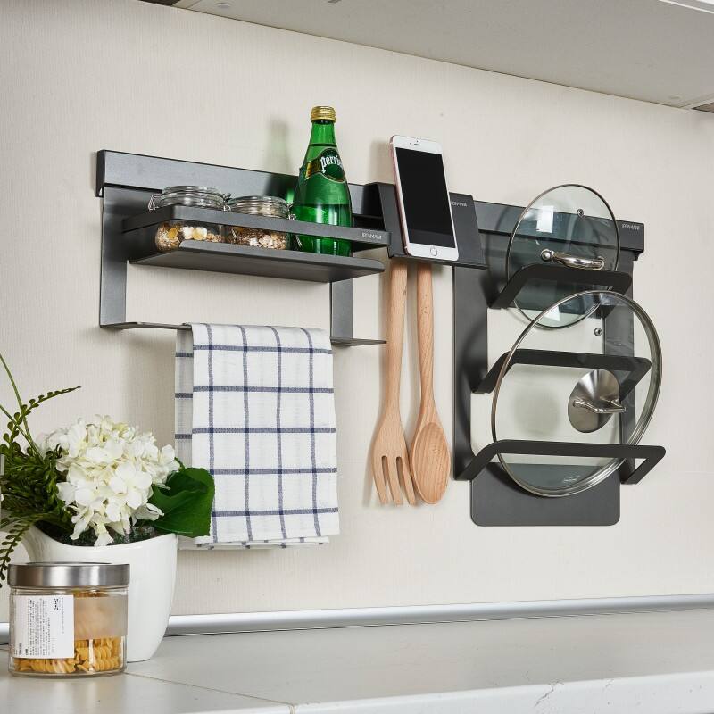Aluminum Kitchen Storage Rack Set with Hooks | Kitchen Rack ...