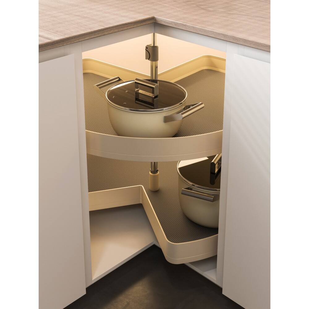 Kitchen Lazy Susan 2-Tier, Anti-Slip Wood Base, 30kg, Blind Corner Use