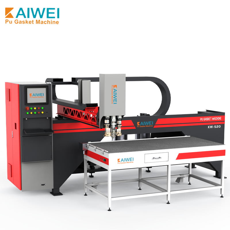 KW-520 آلة توزيع ثنائية المكونات لألواح المعدن، آلة ختم موفرة للطاقة مع تقنية FIPFG وآلة خاتم PU