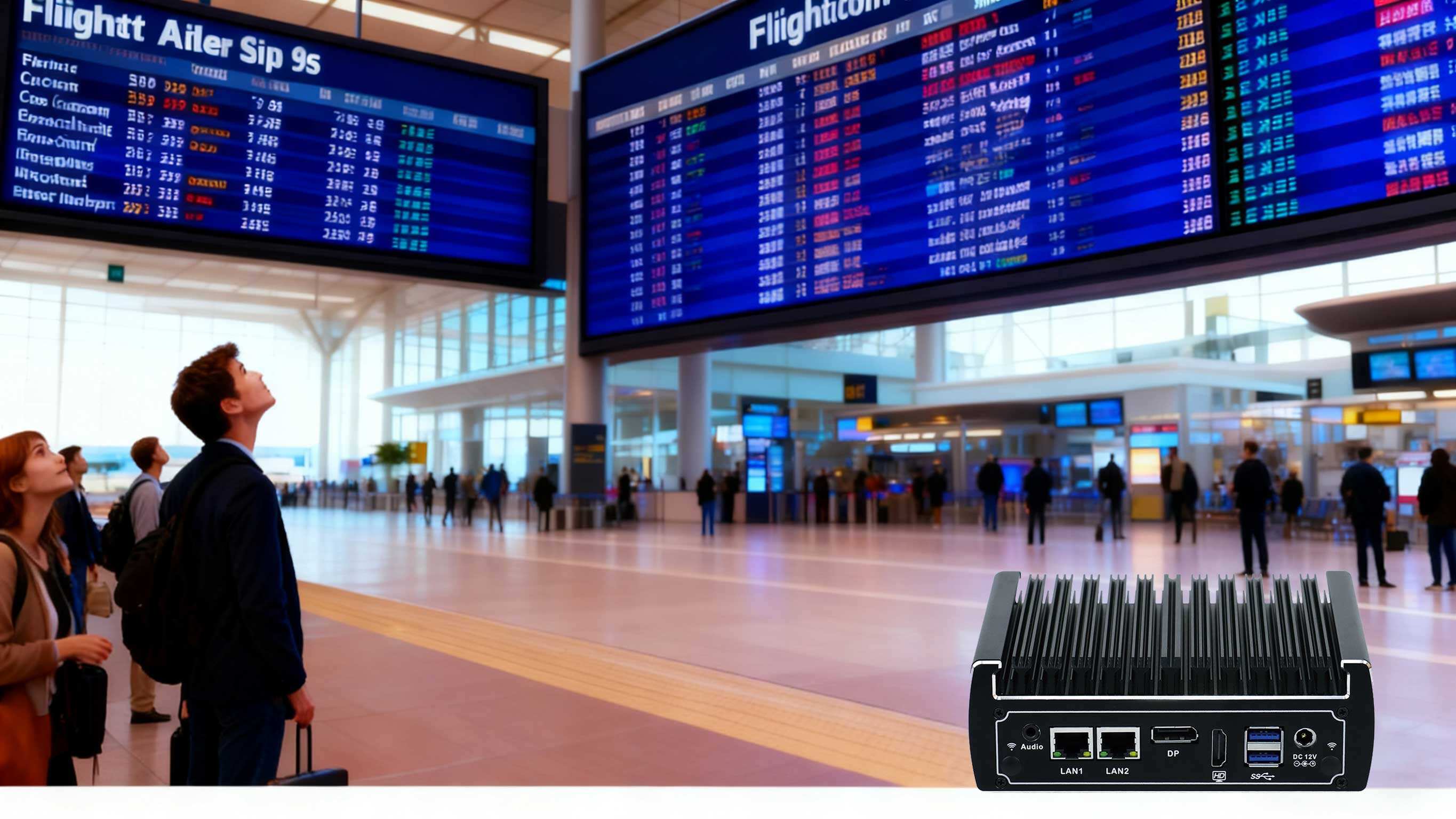Reliable Airport Digital Signage Solution with Fanless Nano N13L2 Mini PC