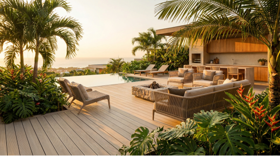 A high-end residential project in São Paulo utilizing Naturwing Co-extrusion WPC decking in Walnut color — engineered to withstand the high UV index and humidity of Southeastern Brazil