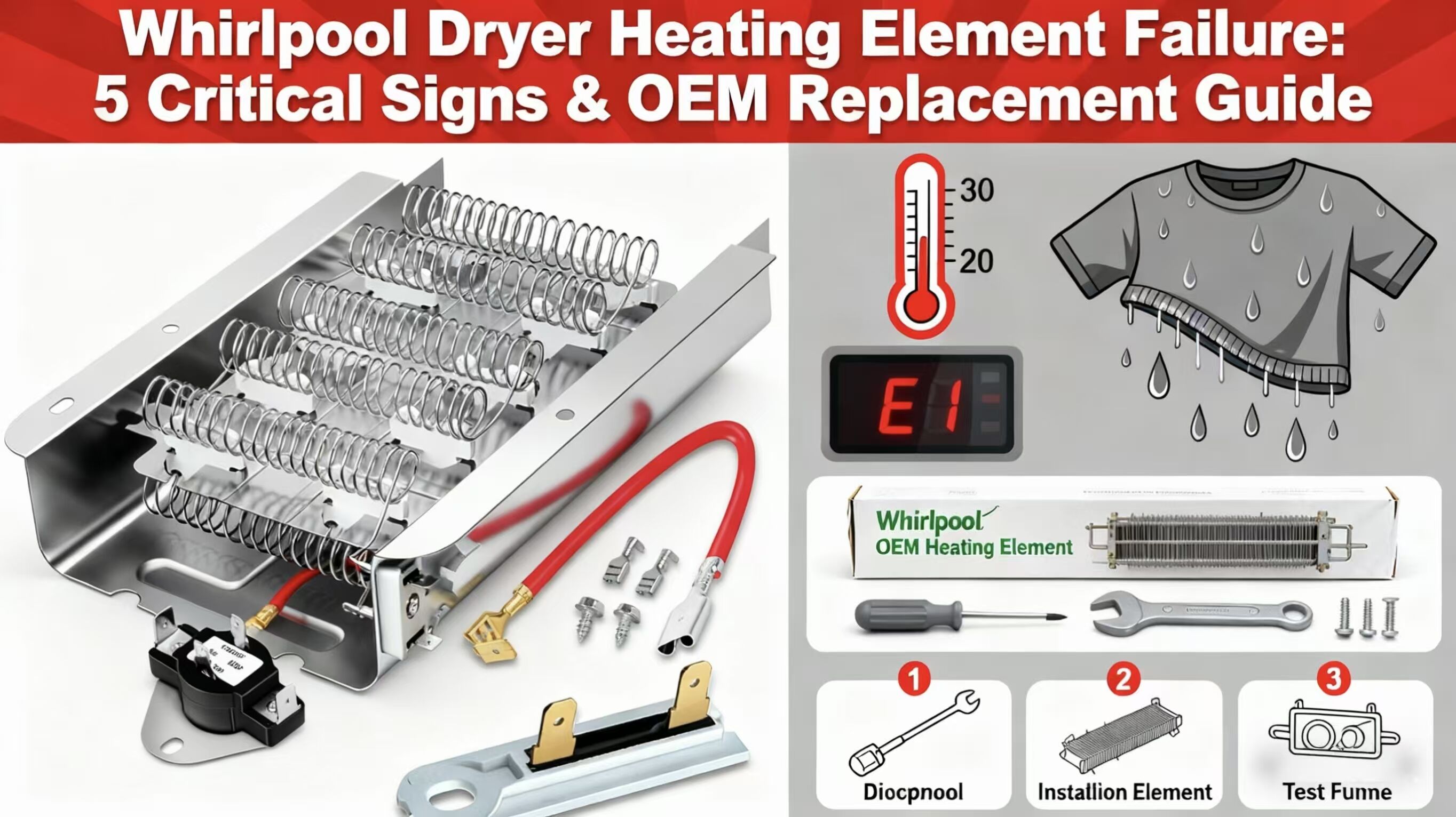 Panne de l'élément chauffant du sèche-linge Whirlpool : 5 signes critiques et guide de remplacement d'origine