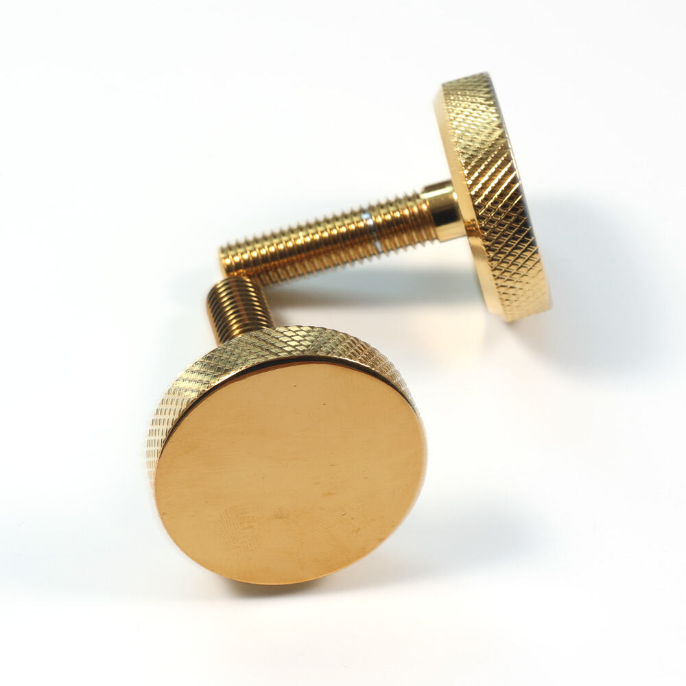 Custom CNC Machined Round Flat Head Brass Knurled Thumb Screw Hand Tighten Bolt Level Feet for Furniture