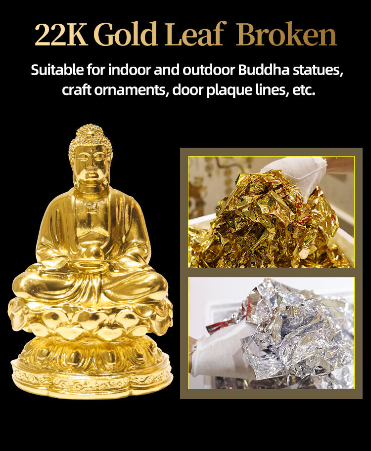 Jinzi Professional Supply Gold Leaf Flakes Gold Leaf Foil Sheets for Handicrafts Buddha Statue Deco