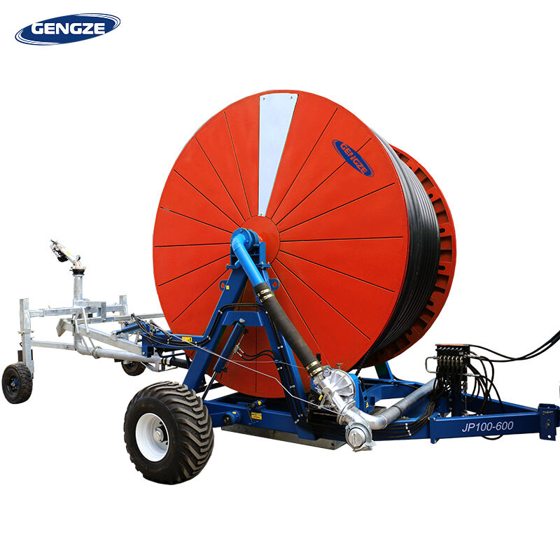 Hose reel irrigation with spray gun