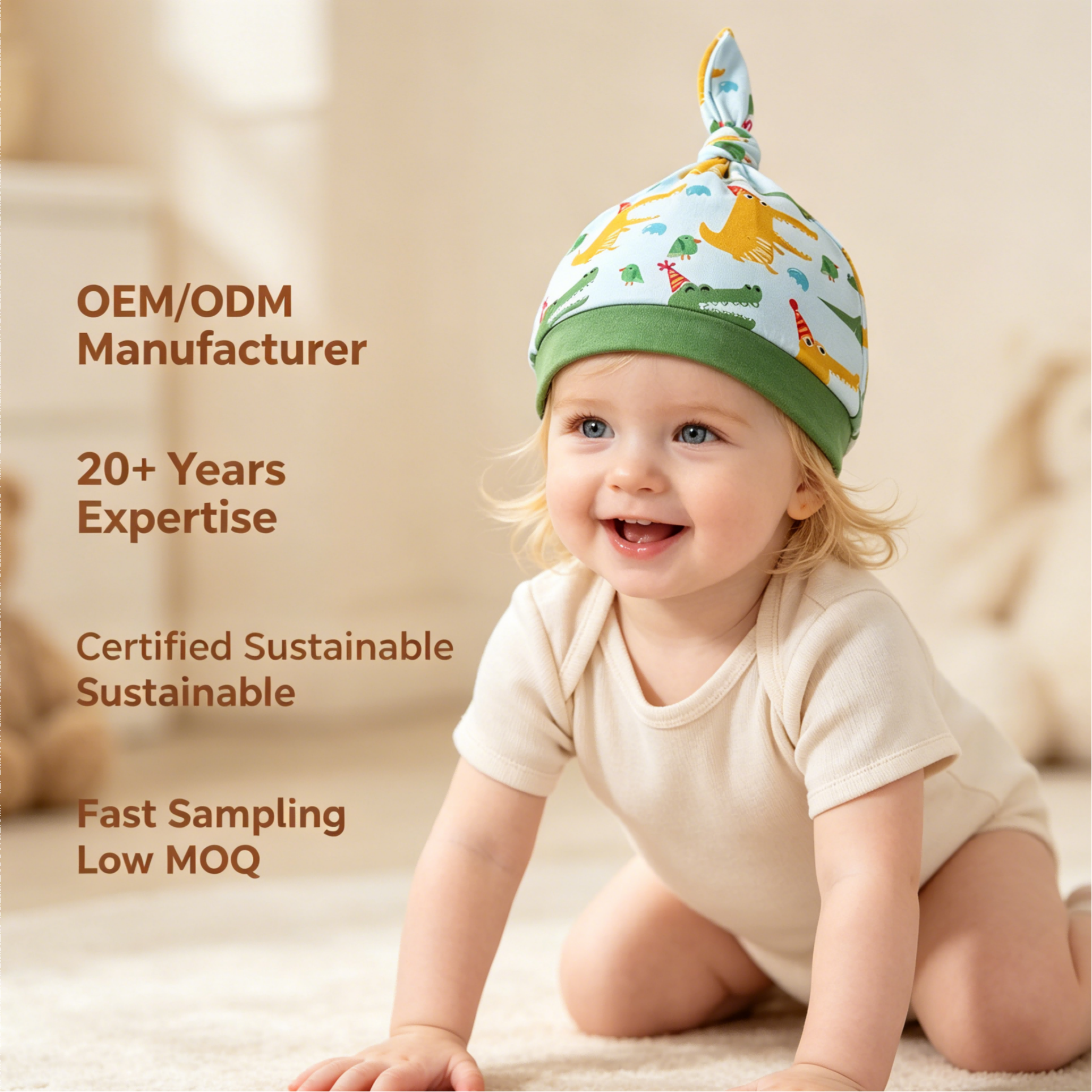 Producent af tilpasset babyknudehat | OEM/ODM-leverandør af trykt babybælte