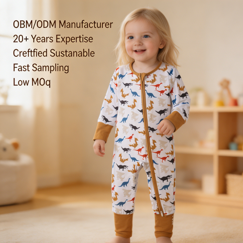 Custom Dinosaur Baby Sleeper Manufacturer | OEM ODM Infant Zip Romper Private Label Supplier