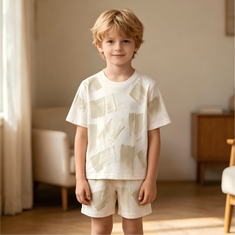 Camiseta Infantil com Estampa de Pinceladas OEM/ODM | Camiseta de Manga Curta para Crianças em Algodão Orgânico 100%, Tingida com Plantas | Camiseta Ecológica, Não Tóxica e Tingida com Corantes Botânicos para Marca Própria | Roupa Sustentável e Respirável para Bebês e Crianças Pequenas | Fabricante Atacadista