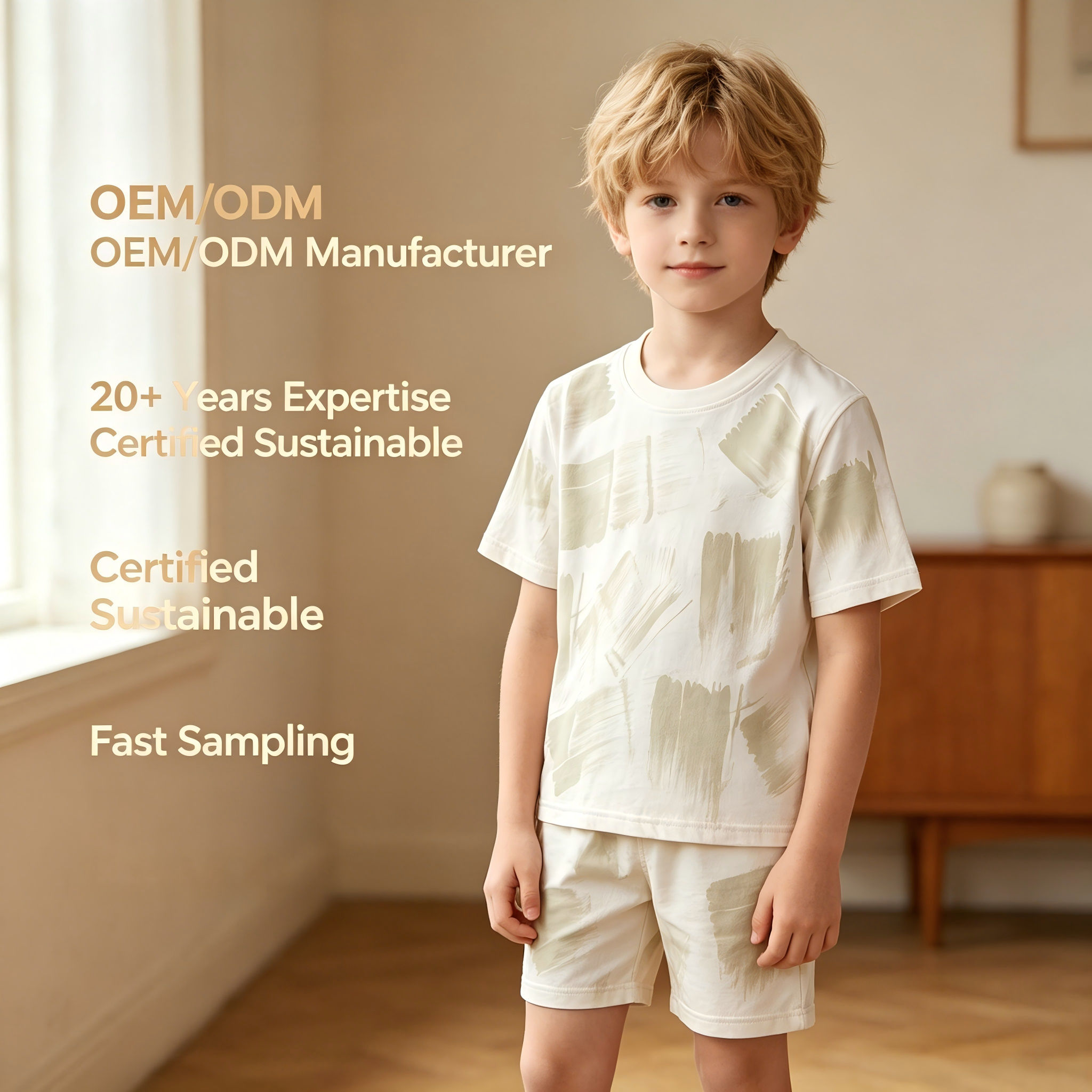 Camiseta Infantil com Estampa de Pinceladas OEM/ODM | Camiseta de Manga Curta para Crianças em Algodão Orgânico 100%, Tingida com Plantas | Camiseta Ecológica, Não Tóxica e Tingida com Corantes Botânicos para Marca Própria | Roupa Sustentável e Respirável para Bebês e Crianças Pequenas | Fabricante Atacadista