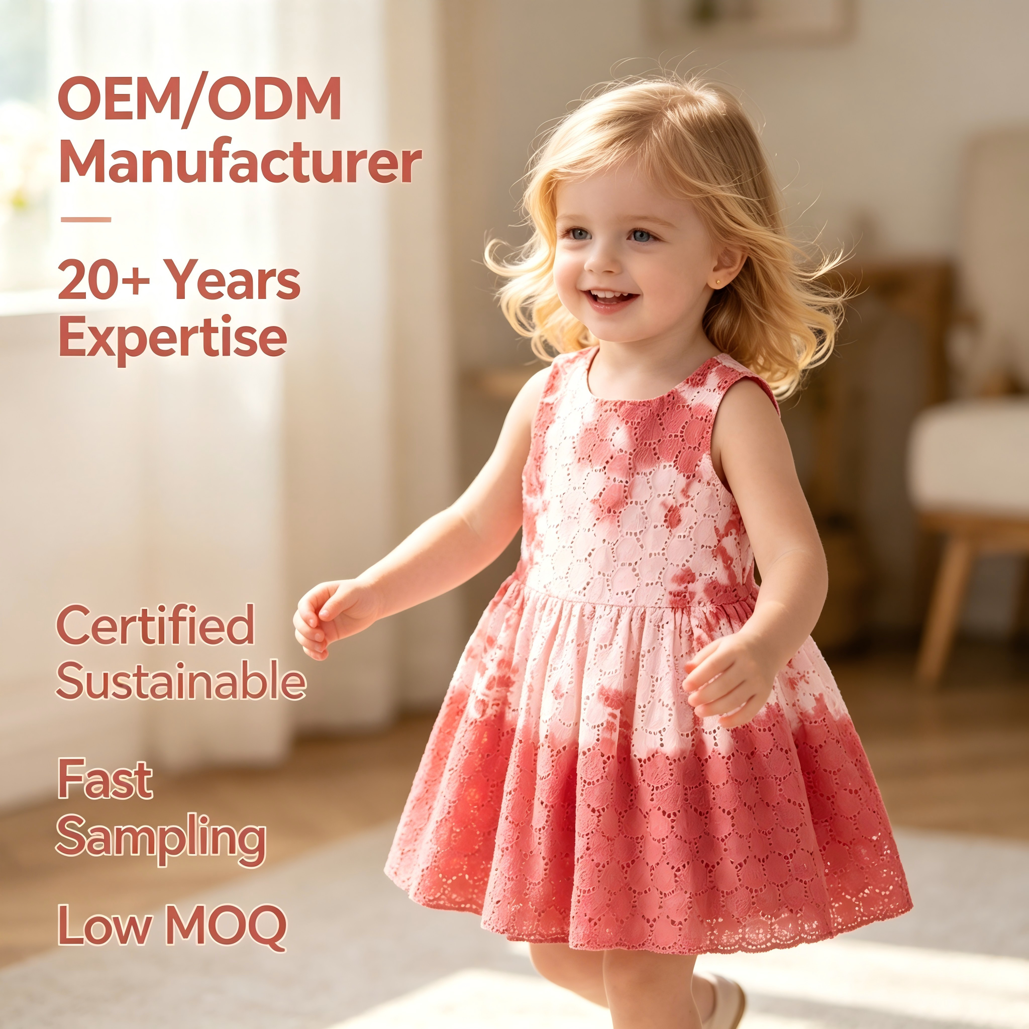 Custom Baby Girls Cotton Eyelet Dress Plant Dyed Tie Dye Sleeveless Dress OEM ODM Boutique Kids Clothing Manufacturer