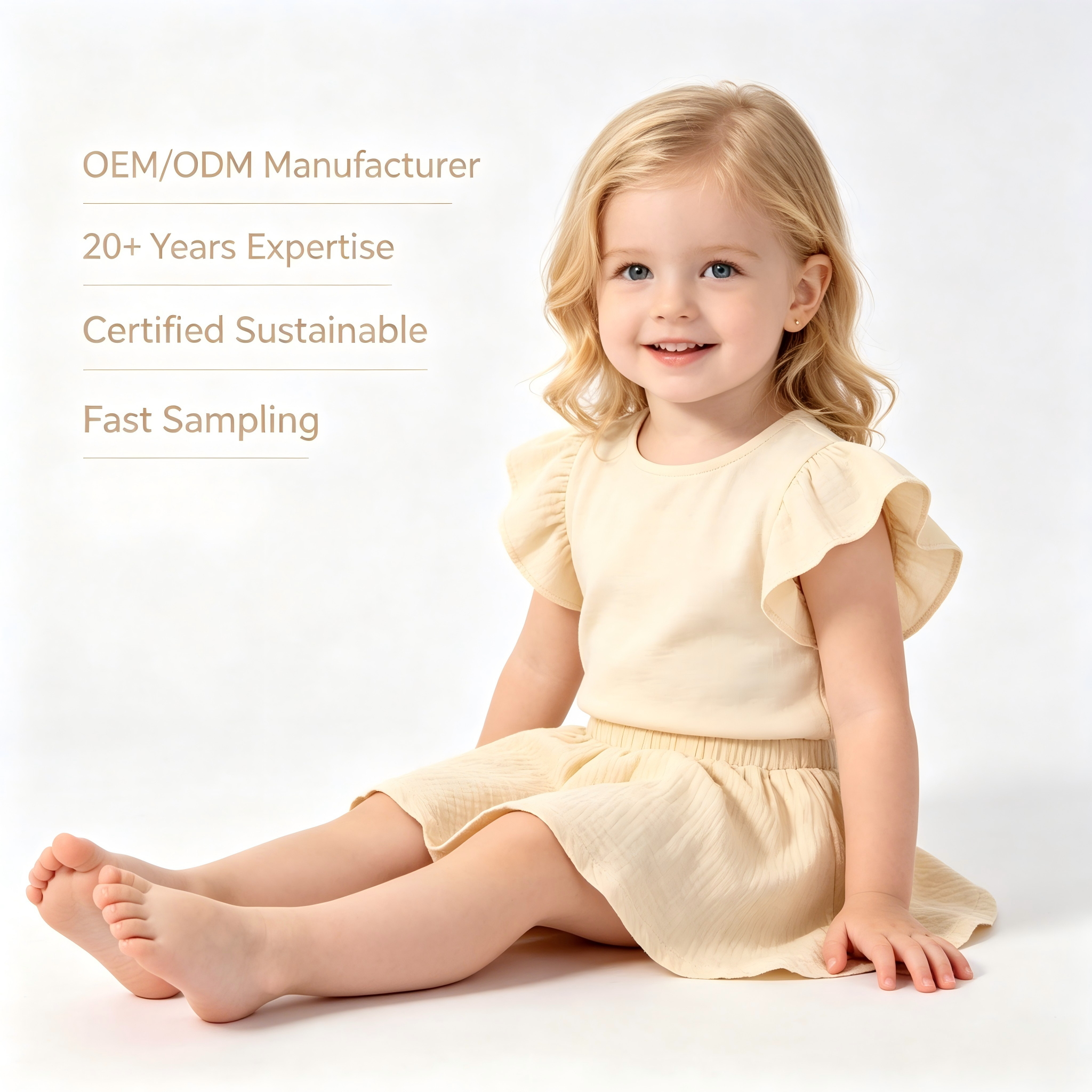 OEM/ODM 100% Cotton Double-Layer Wrinkled Gauze Baby Girl Skirt | Eco-Friendly Plant-Dyed 135gsm Toddler A-Line Mini Skirt | Custom Sustainable Organic-Feel Kids Boutique Summer Apparel Wholesale