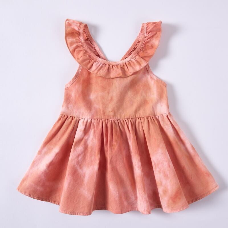 Tie-dye Orange-Pink Ruffle Collar Sleeveless Baby Dress Dyed with Sappanwood Madder Pomegranate Peel