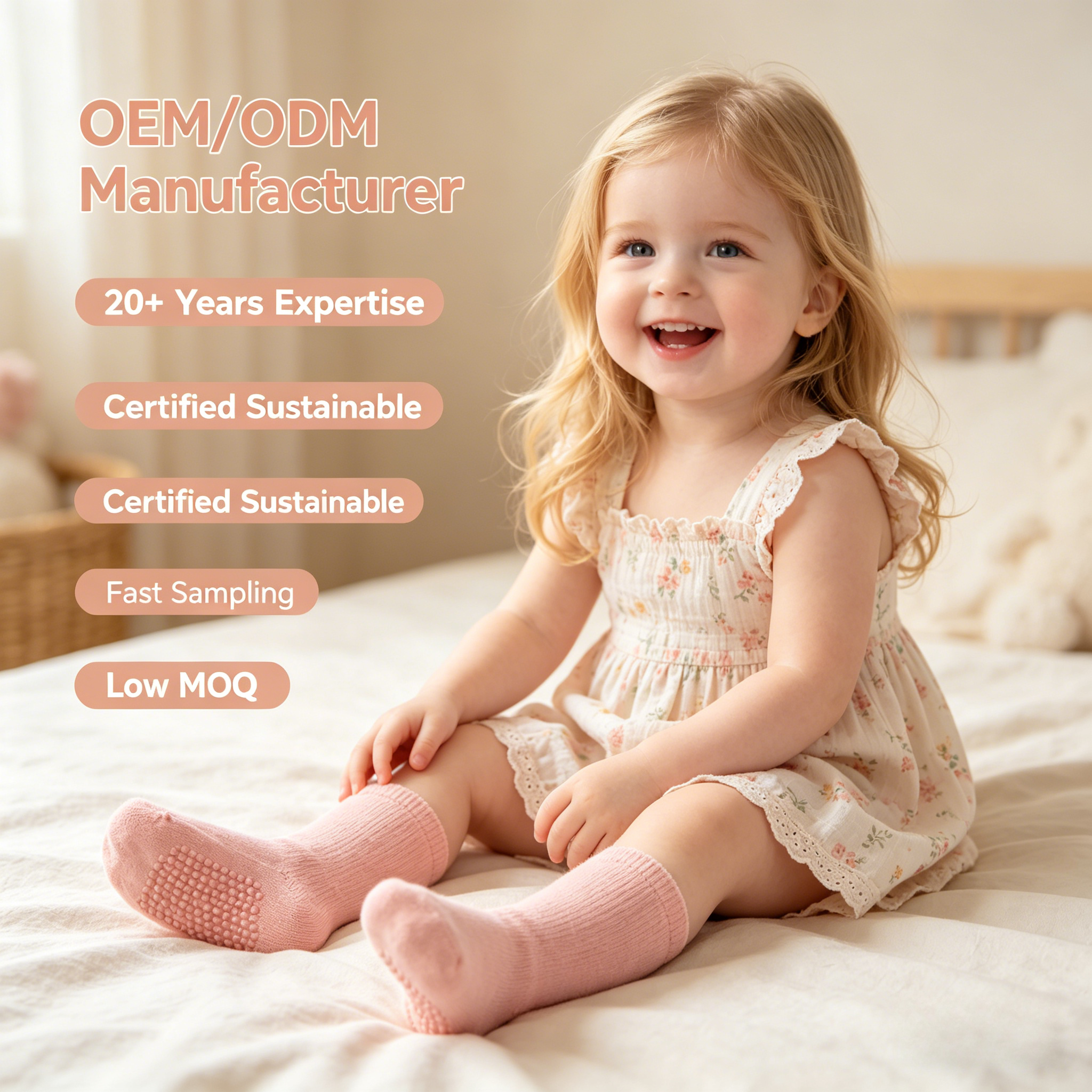 Meias para Bebês em Algodão com Elastano OEM/ODM | Meias Infantis Ecológicas Tingidas com Plantas | Meias Macias, Respiráveis e Atóxicas para Crianças Pequenas com Marca Própria | Calçados Infantis Sustentáveis Tingidos com Corantes Vegetais | Fabricante Profissional no Atacado