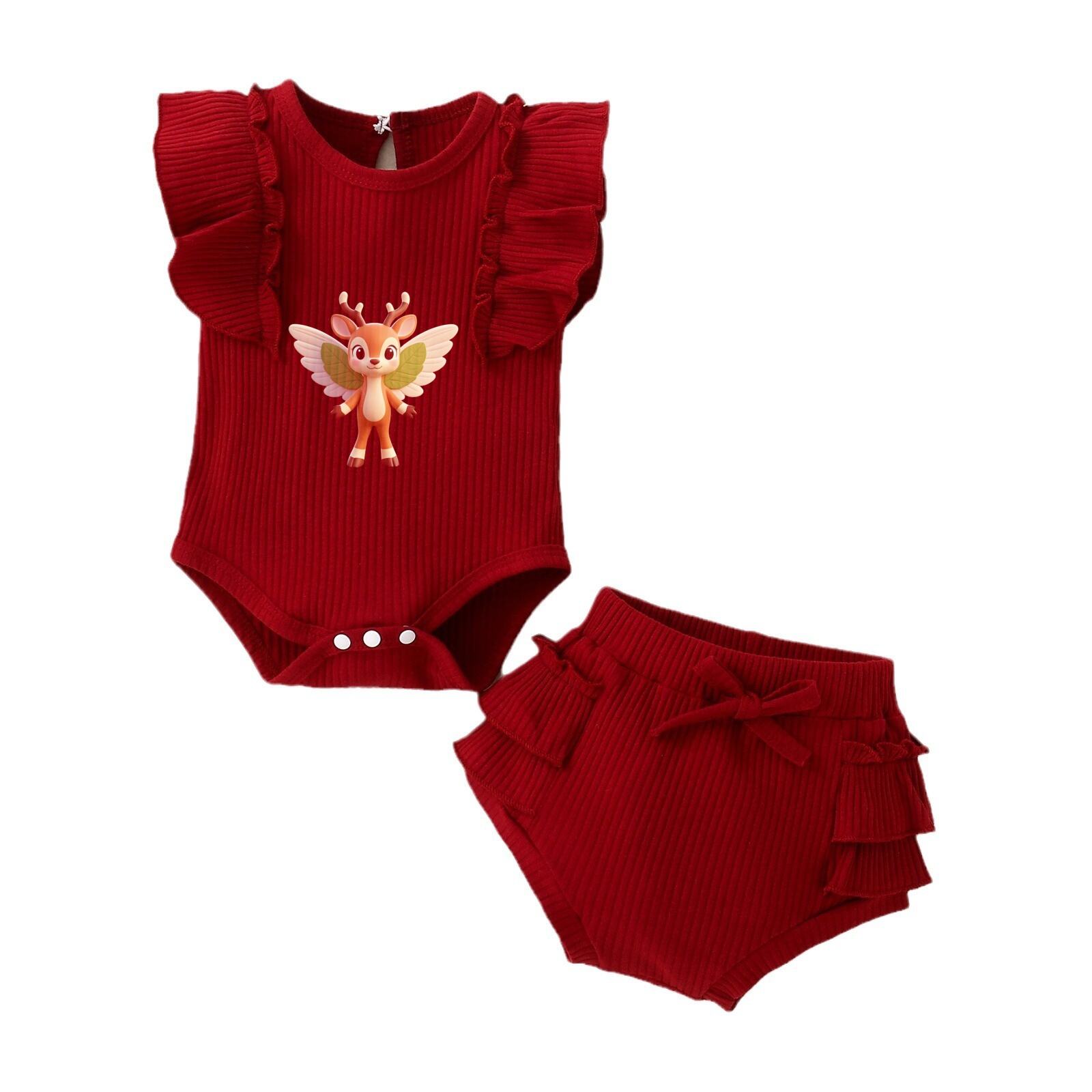 Flying Sleeves Romper Shorts Set