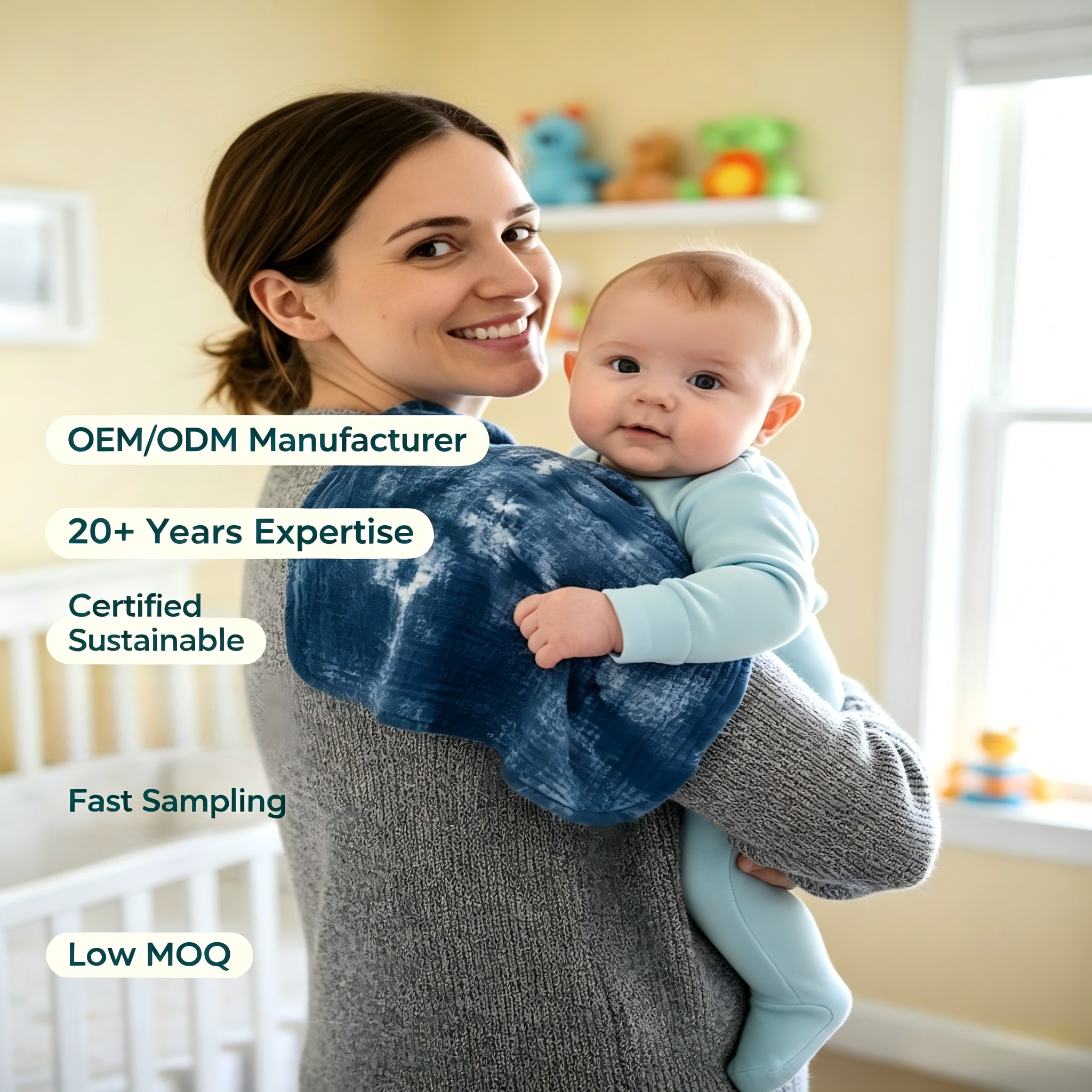 OEM/ODM Premium baby-burpdoek | 100% biologisch katoen, met plantenkleurstof geverfd mousseline washand | milieuvriendelijke, niet-toxische, botanische kleurstof met handgebonden tie-dye-techniek voor pasgeborenen en peuterkinderen, geschikt voor private label | zeer absorberend, duurzaam kinderkameressentieel