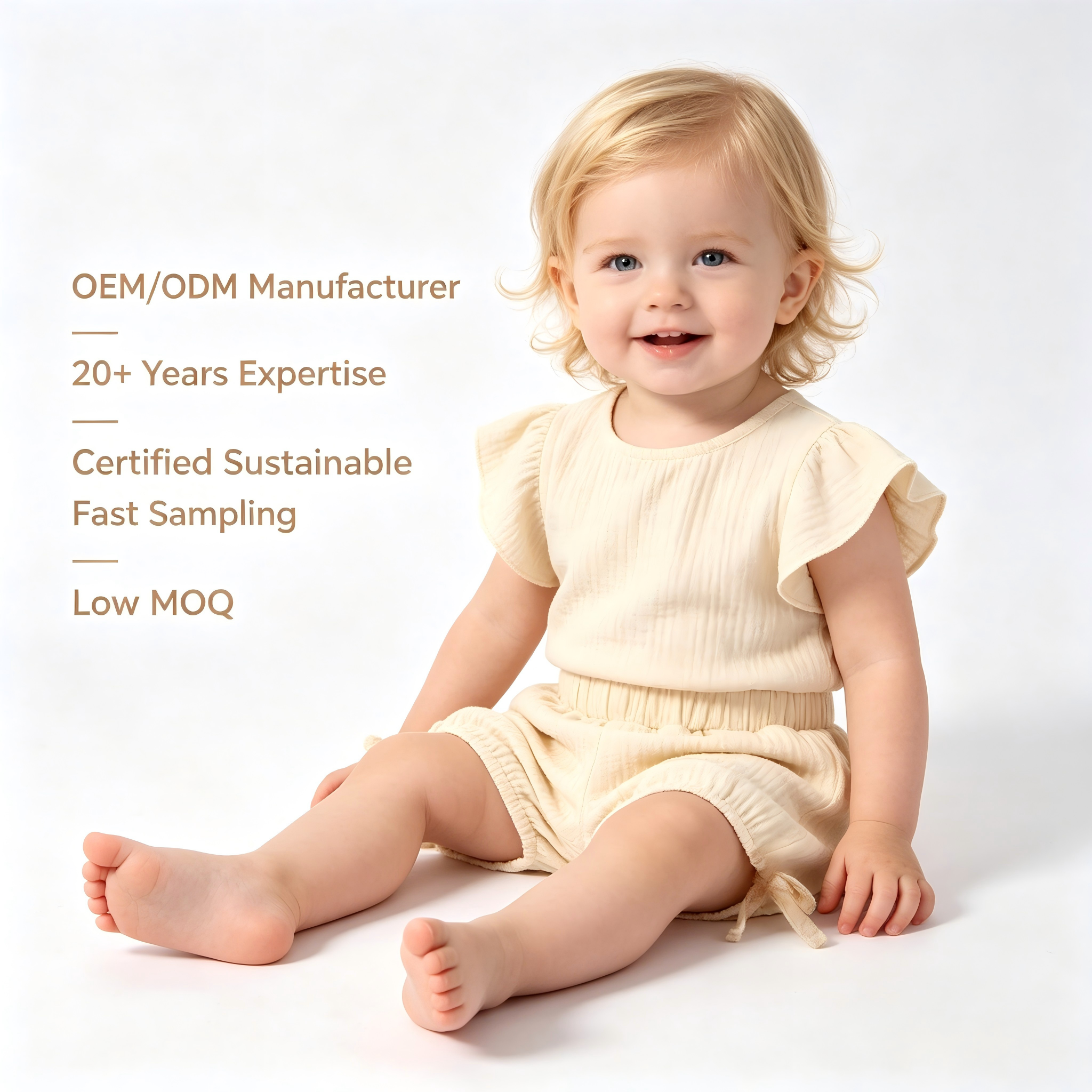Shorts bouffants pour bébé en gaze froissée à double couche en coton 100 % OEM/ODM | Bloomers écologiques pour tout-petits teints avec des plantes, 135 g/m² | Shorts d'été durables personnalisés pour nourrissons, teints avec des colorants botaniques et ornés de nœuds latéraux, vente en gros