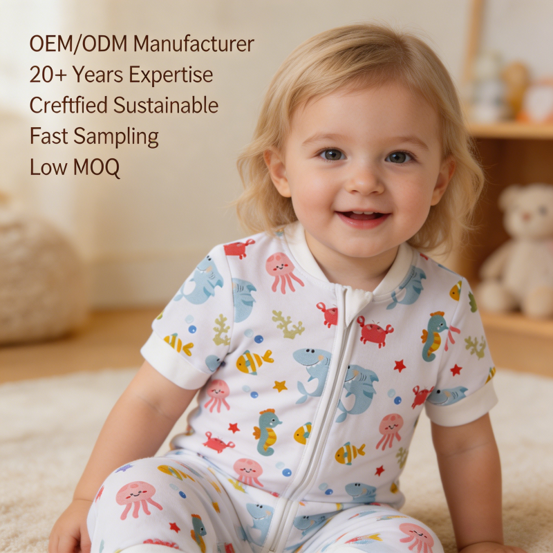 Custom Ocean Animal Baby Romper Manufacturer | OEM ODM Infant Zip Pajama Supplier