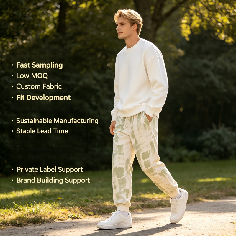 Pantalon jogger personnalisé pour hommes en coton, teint à base de plantes avec motif brossé, survêtement OEM/ODM, fabricant de vêtements décontractés durables