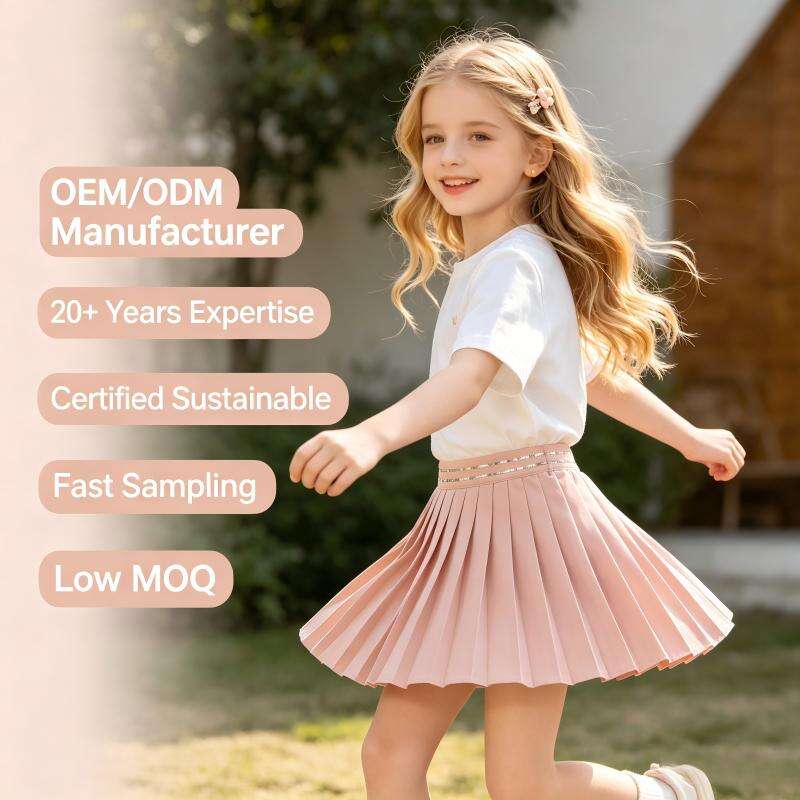 Custom Girls’ Pleated Skort | 180G Polyester Stretch | OEM & Private Label