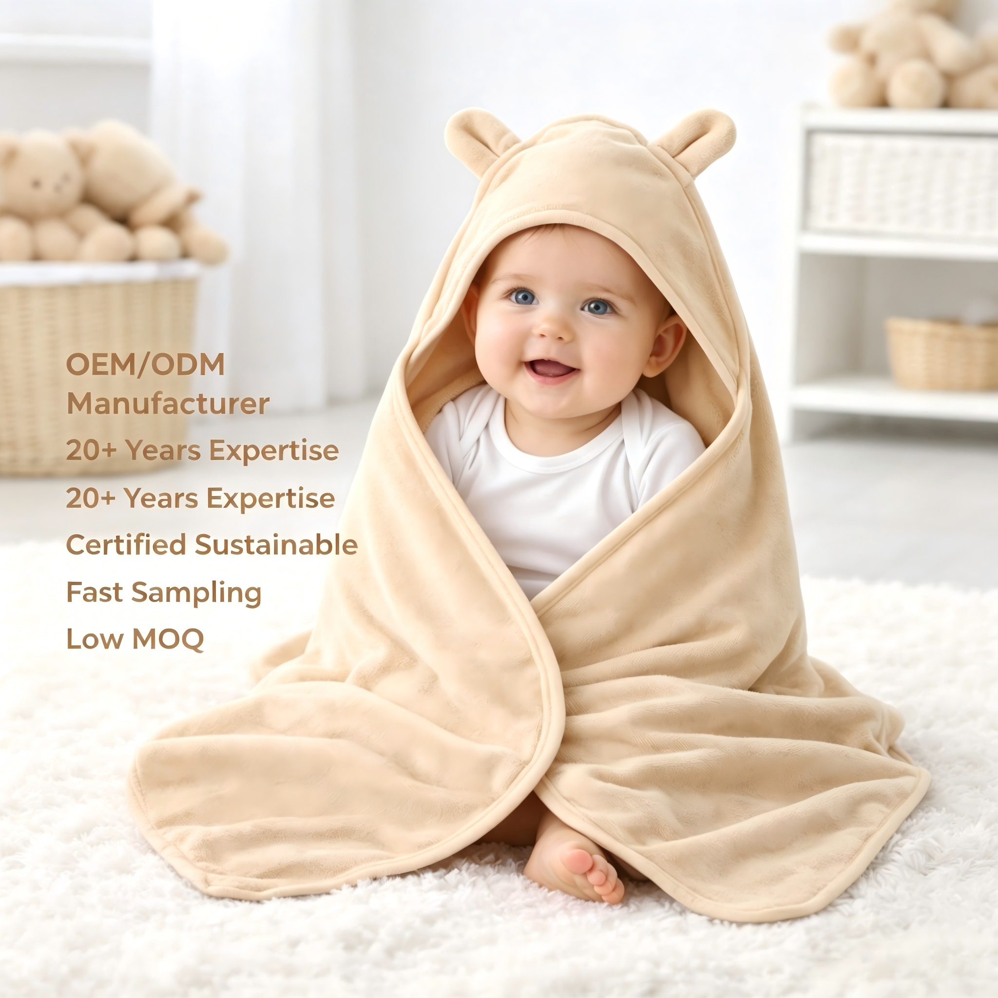 Fournisseur de couvertures bébé à capuche en coton biologique personnalisées, teintes avec des plantes, langes pour nouveau-né OEM/ODM, couvertures d'accueil bébé écologiques