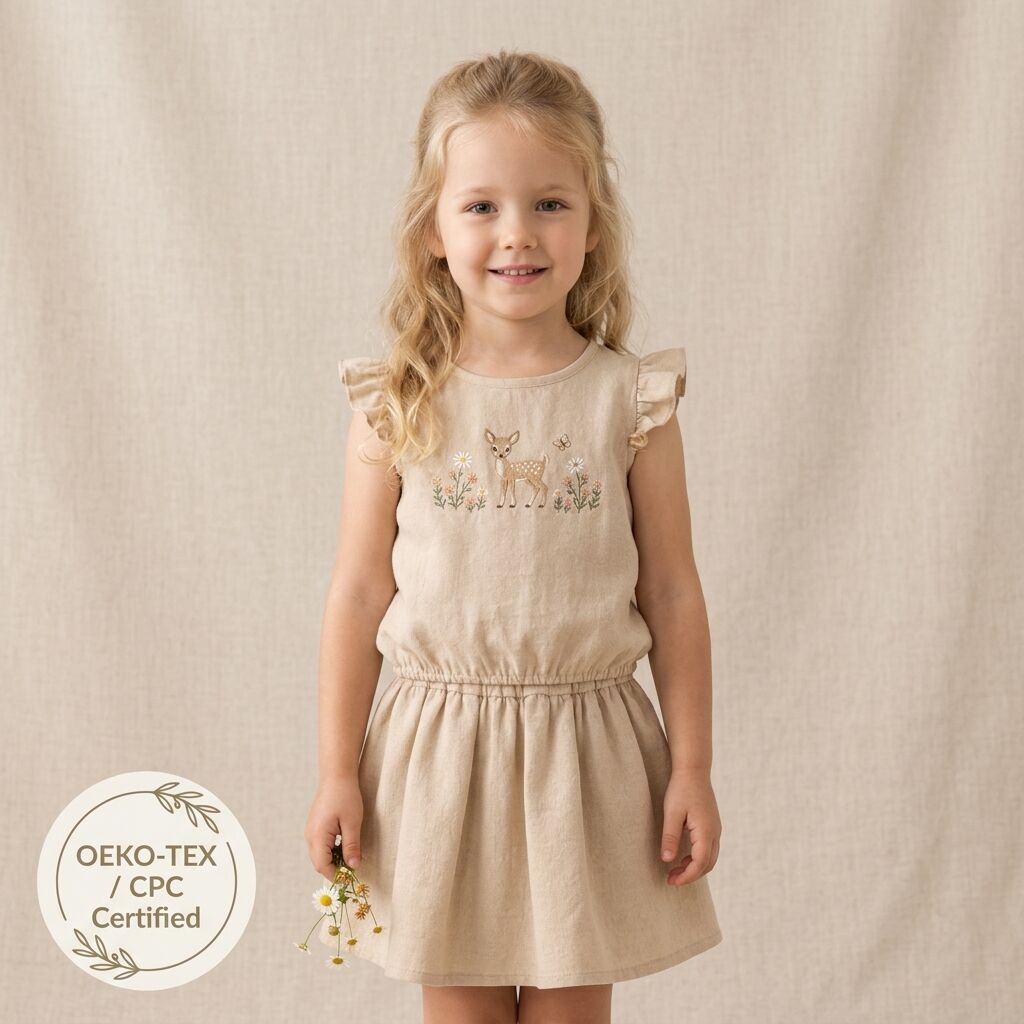 Custom Girls Cotton Linen Two Piece Set 55% Cotton 45% Linen Embroidered Top and Skirt Outfit OEM ODM Private Label Kids Clothing Manufacturer
