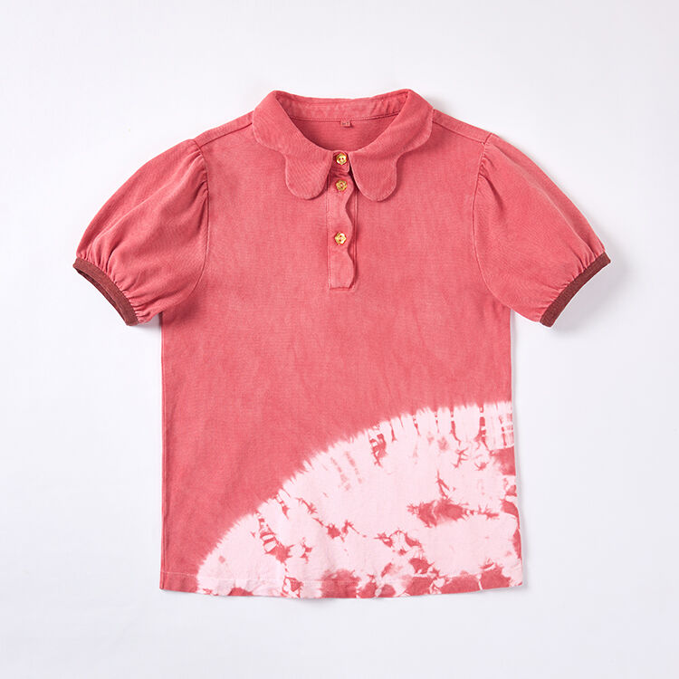 Eco-Chic Plant-Dyed Peter Pan Polo | Unique Tie-Dye Hem & Puff Sleeve