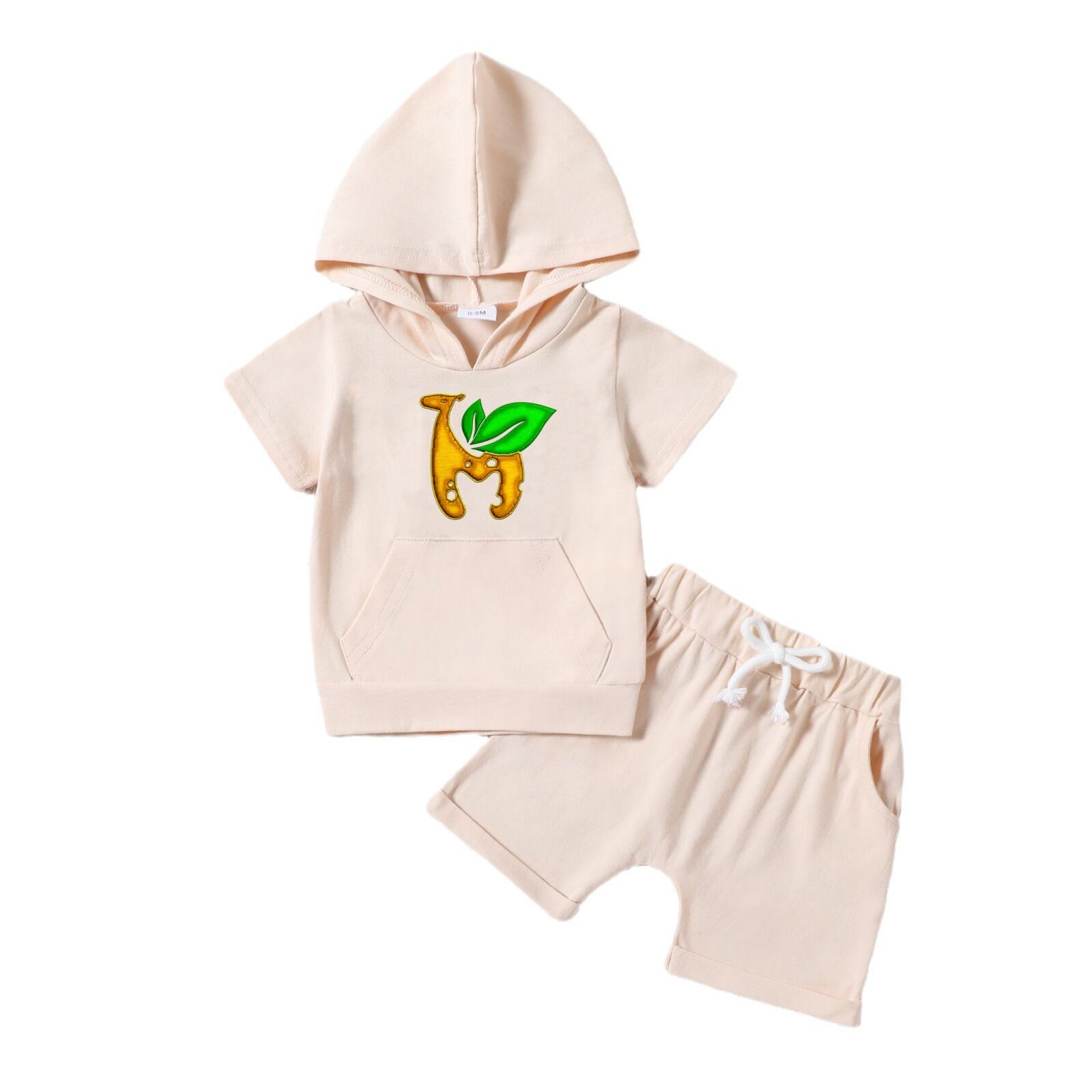 Toddler Boy Short Sleeve Hoodie  Drawstring Shorts Outfit