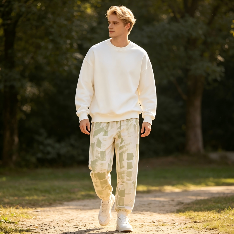 Pantalon jogger personnalisé pour hommes en coton, teint à base de plantes avec motif brossé, survêtement OEM/ODM, fabricant de vêtements décontractés durables