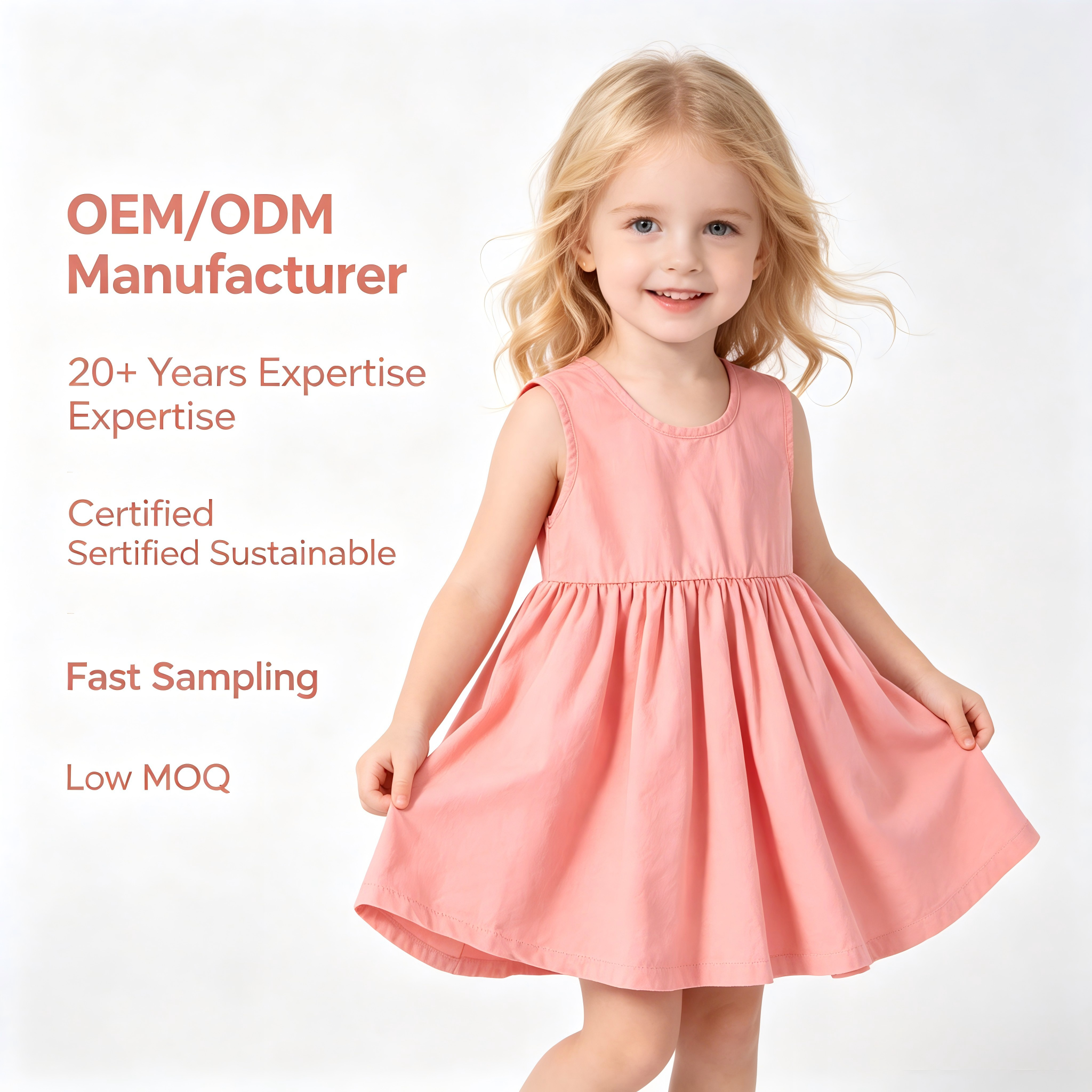 OEM/ODM 100% Cotton Baby Girl Tank Dress | Eco-Friendly Plant-Dyed Toddler A-Line Sundress | Custom Sustainable Botanical Soft Pink Kids Clothing | Wholesale Premium Private Label Boutique Children Apparel Manufacturer